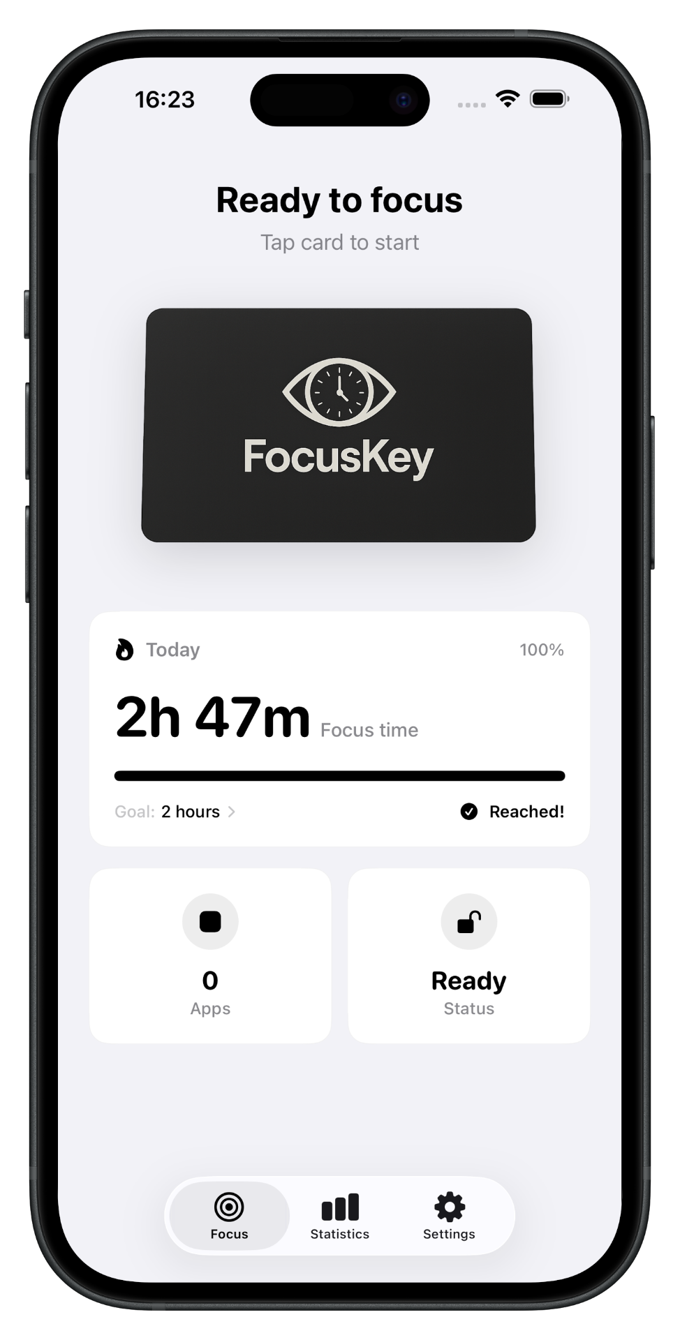 FocusKey App Vorschau – Apps blockieren auf dem iPhone mit NFC-Karte